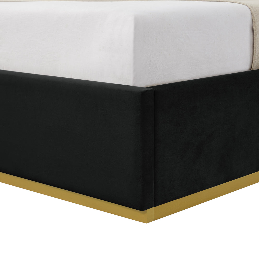 Black Solid Wood King Upholstered Velvet Bed