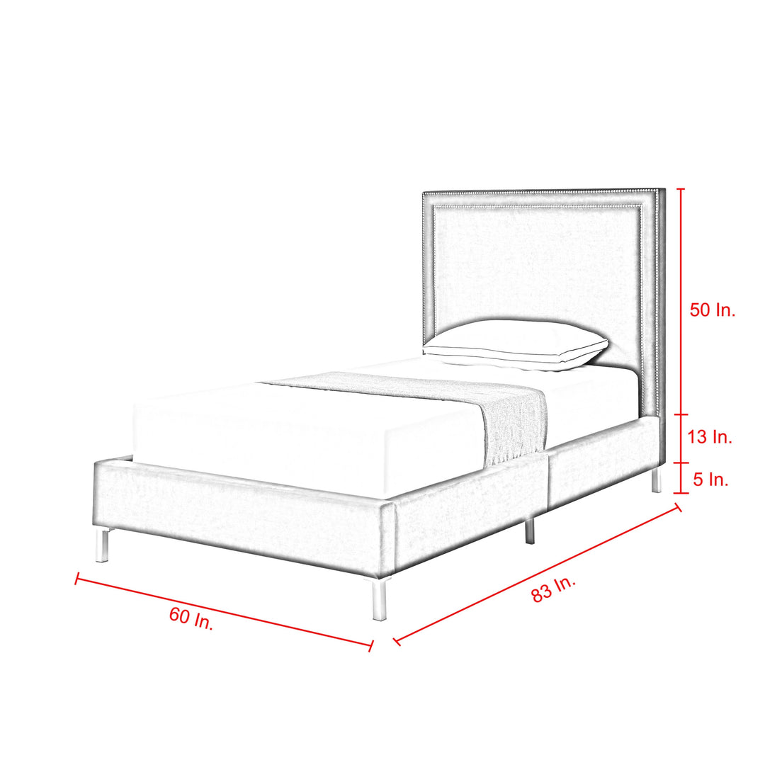 Gray Solid Wood Full Upholstered Velvet Bed with Nailhead Trim