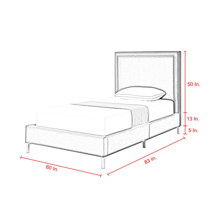 Gray Solid Wood Full Upholstered Velvet Bed with Nailhead Trim