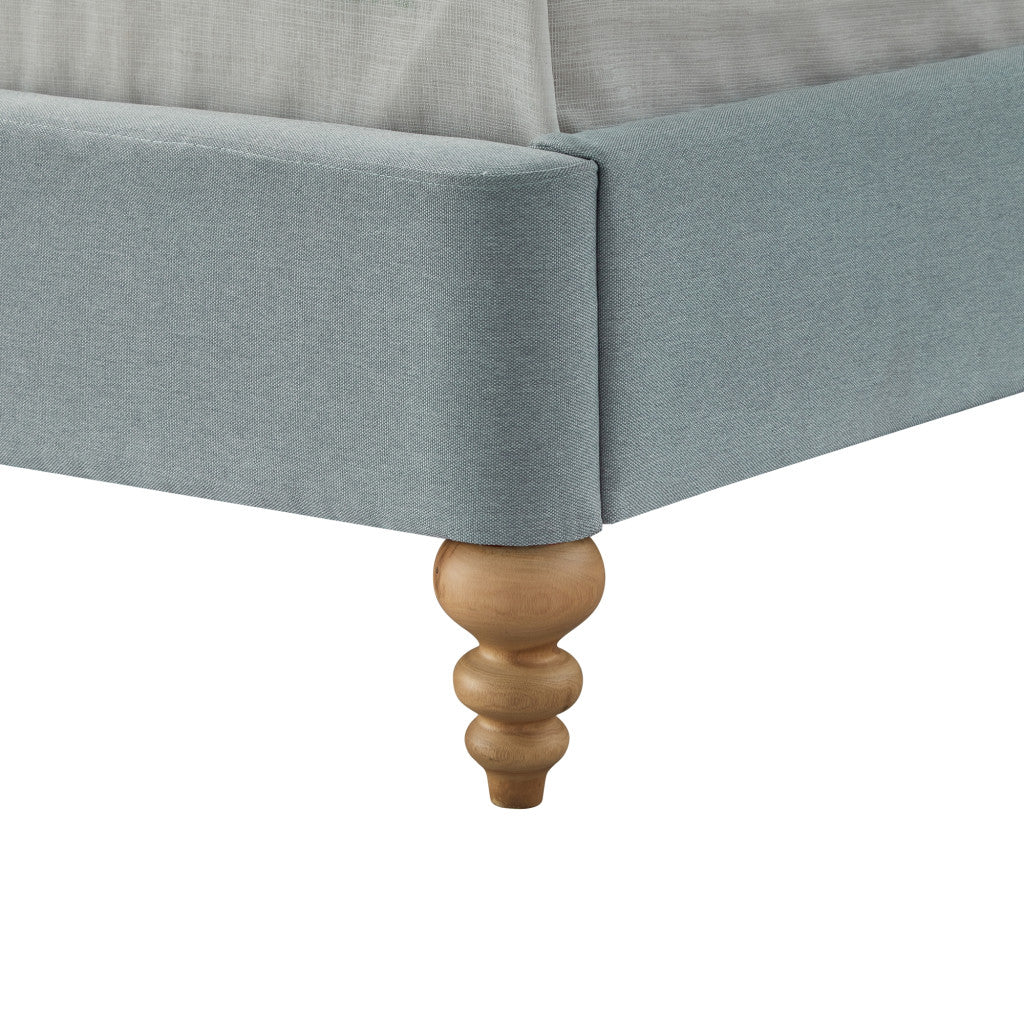 Blue Solid Wood Twin Tufted Upholstered Linen Bed