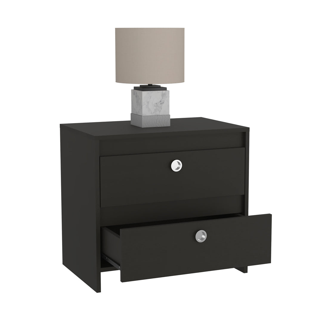 22" Black Two Drawer Faux Wood Nightstand