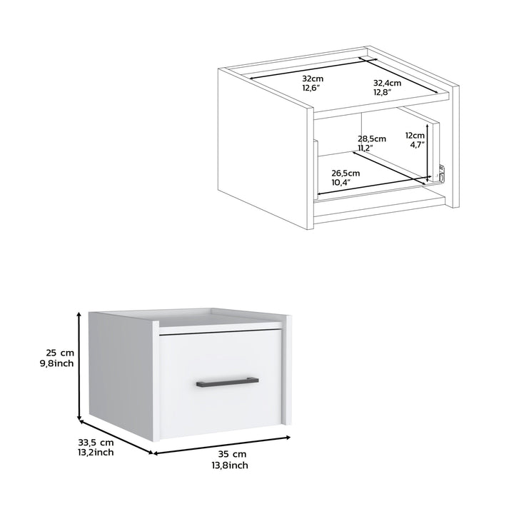 10" White One Drawer Faux Wood Floating Nightstand