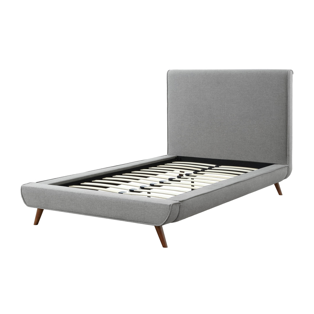 Gray Solid Wood Twin Upholstered Linen Bed