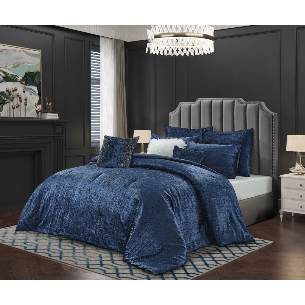 Navy Blue King Polyester 220 Thread Count Washable Down Comforter Set