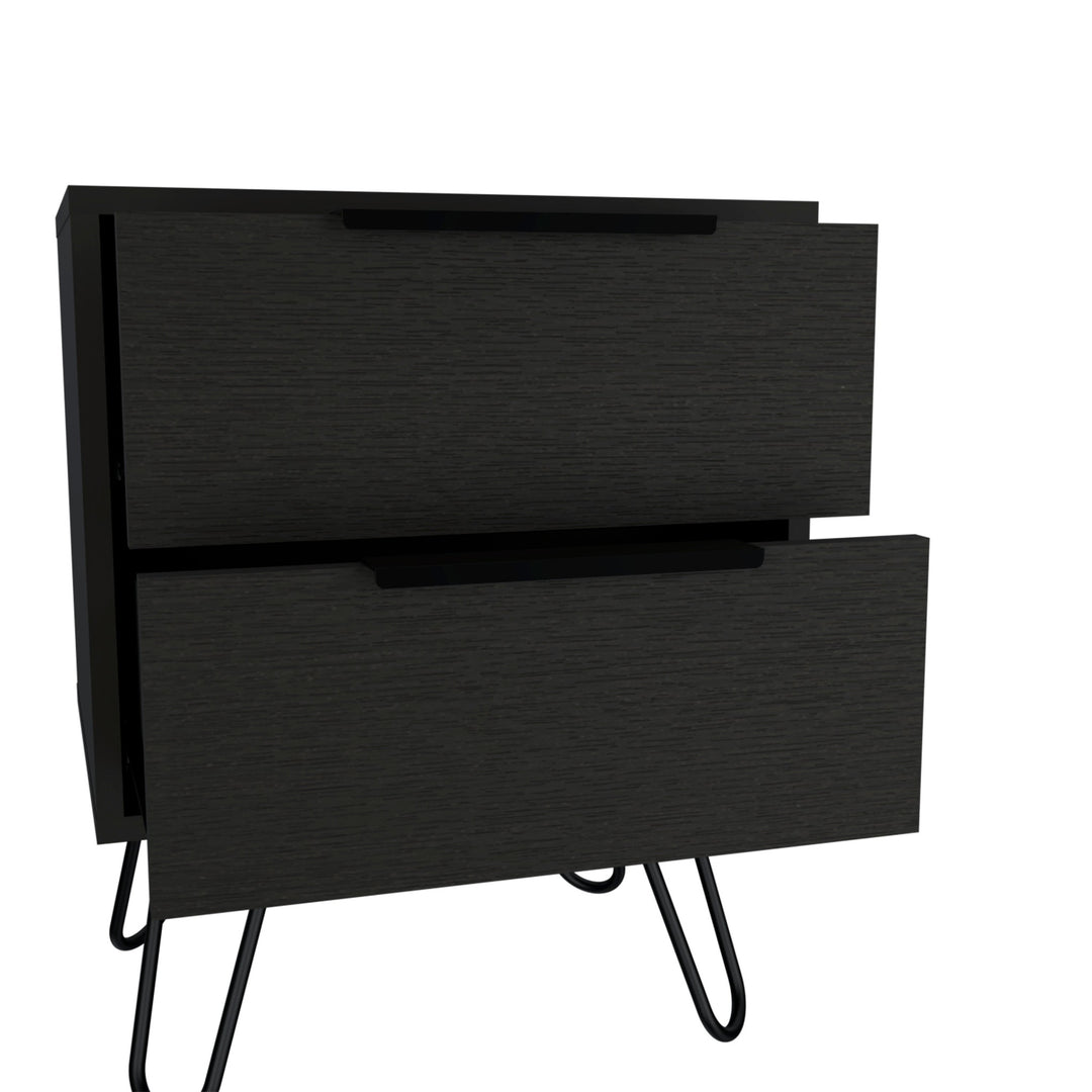 22" Black Two Drawer Faux Wood Nightstand