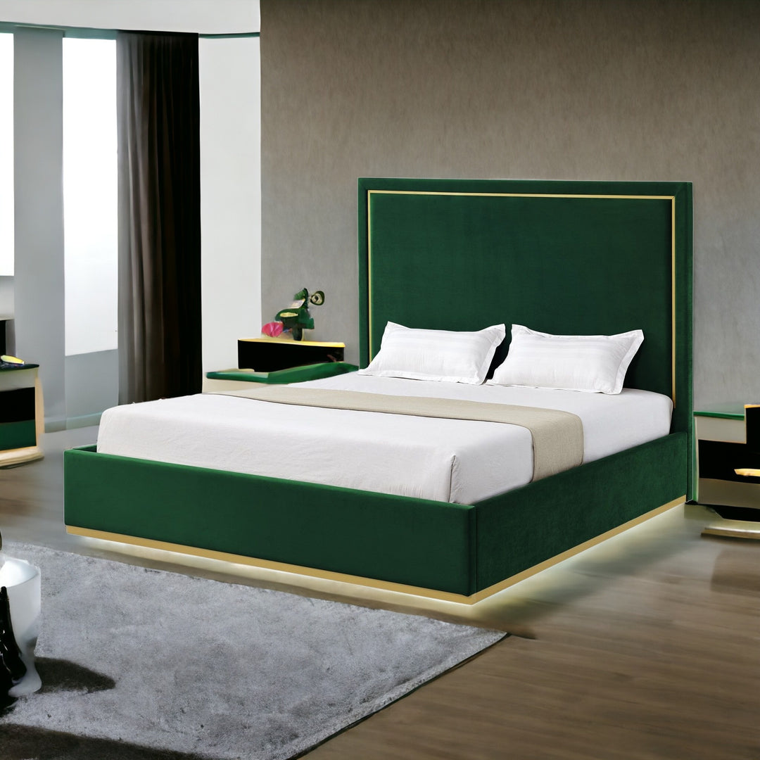 Hunter Green Solid Wood King Upholstered Velvet Bed