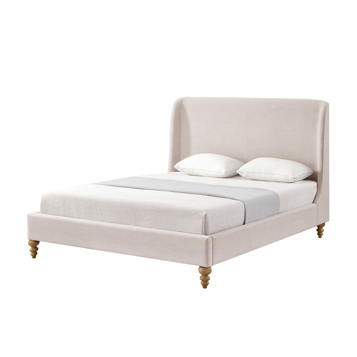 Pink Solid Wood King Upholstered Linen Bed