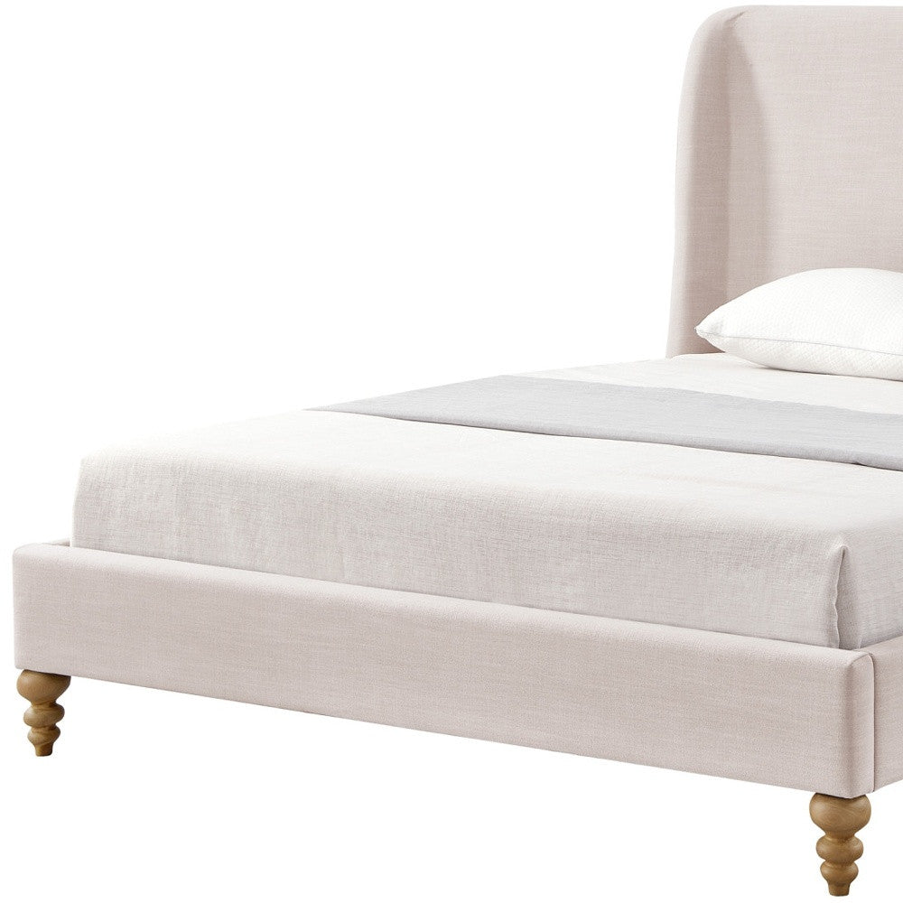 Pink Solid Wood King Upholstered Linen Bed