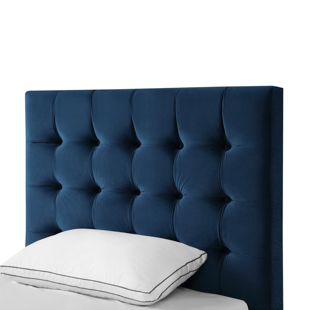 Navy Blue Solid Wood Twin Tufted Upholstered Velvet Bed