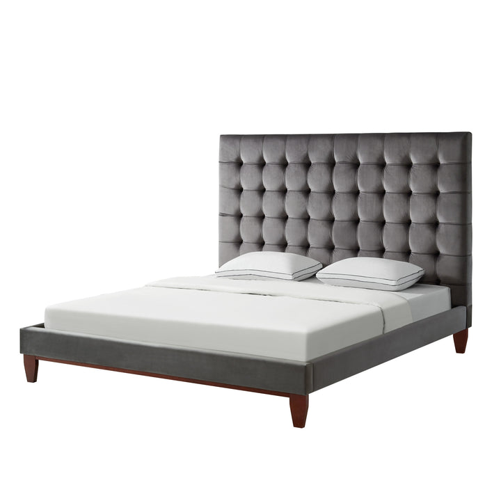 Gray Solid Wood Queen Tufted Upholstered Velvet Bed