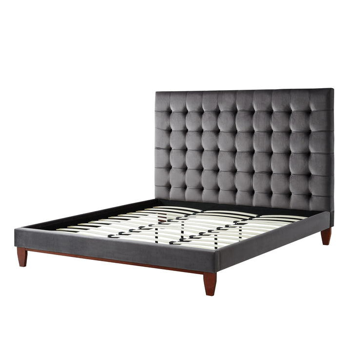 Gray Solid Wood Queen Tufted Upholstered Velvet Bed