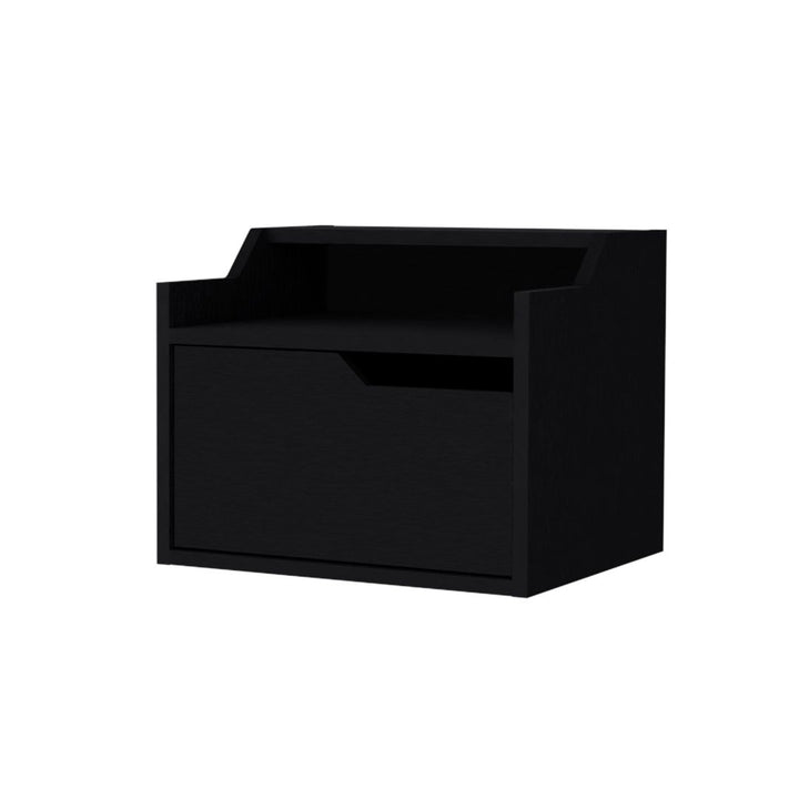 13" Black One Drawer Faux Wood Floating Nightstand