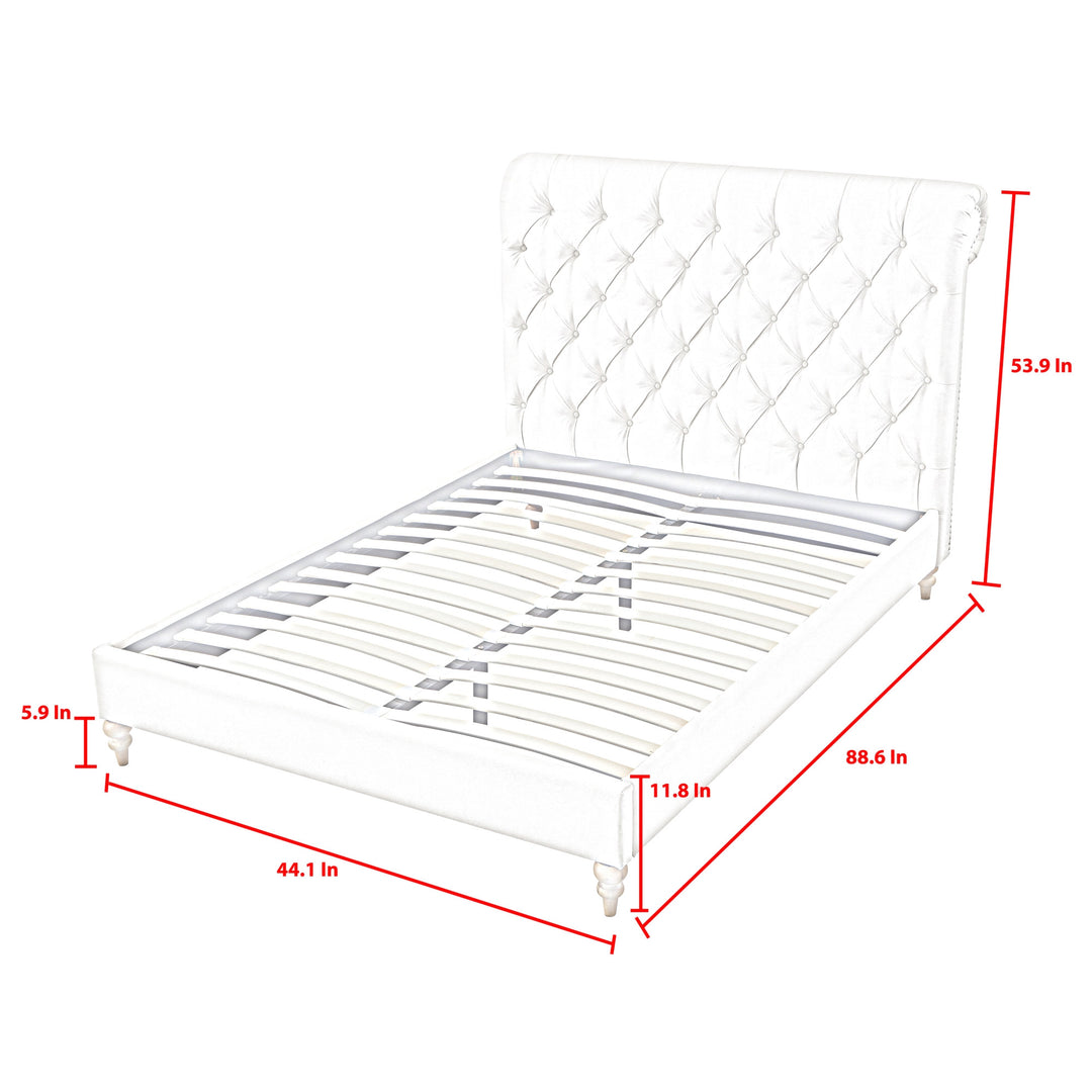 Cream Solid Wood Twin Tufted Upholstered Linen Bed with Nailhead Trim