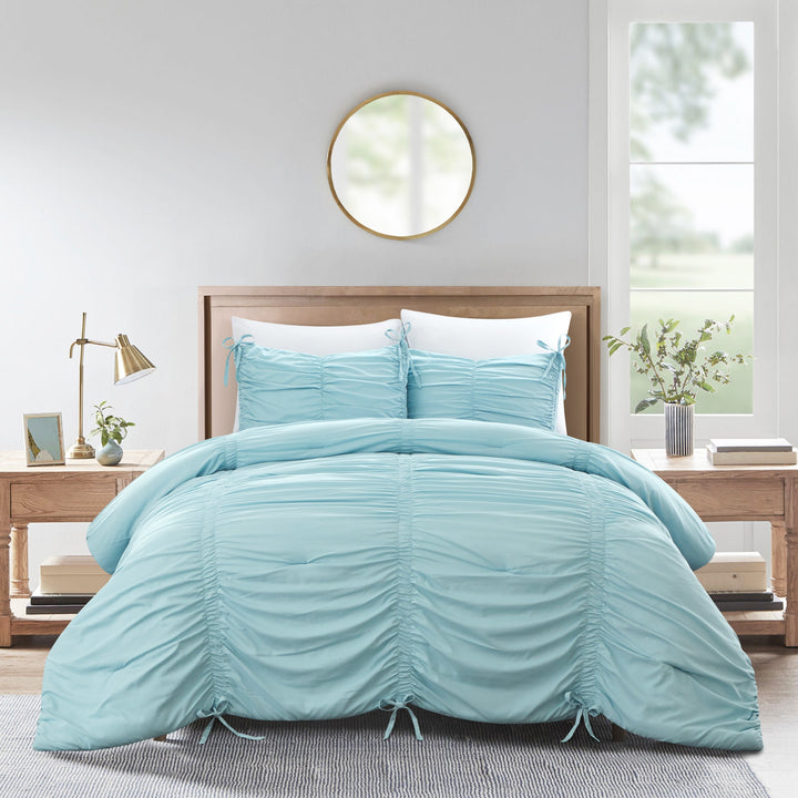 Blue King Polyester 180 Thread Count Washable Down Comforter Set