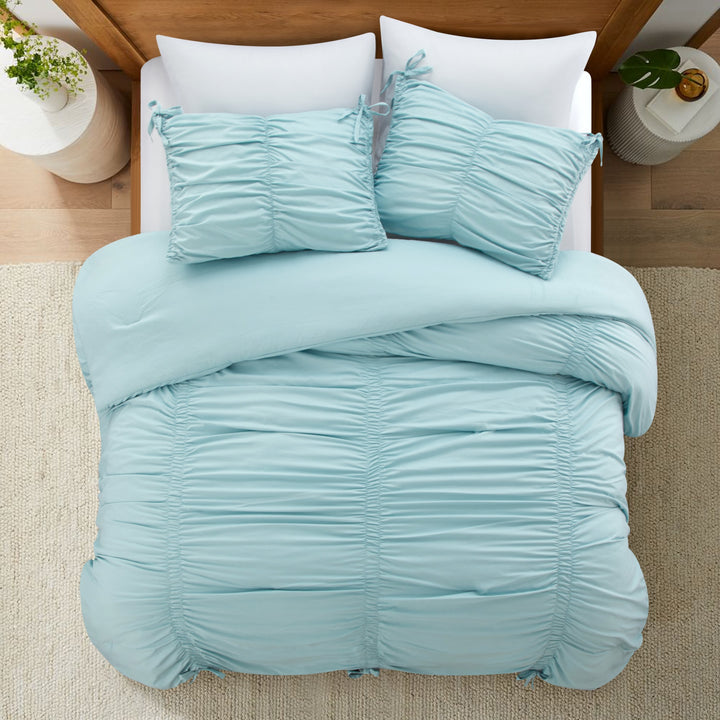 Blue King Polyester 180 Thread Count Washable Down Comforter Set