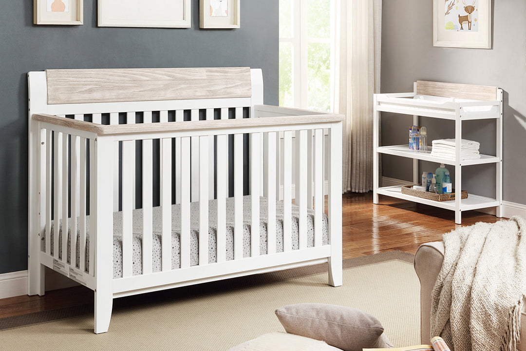 White Solid and Manufactured Wood Standard Four In One Convertible Crib