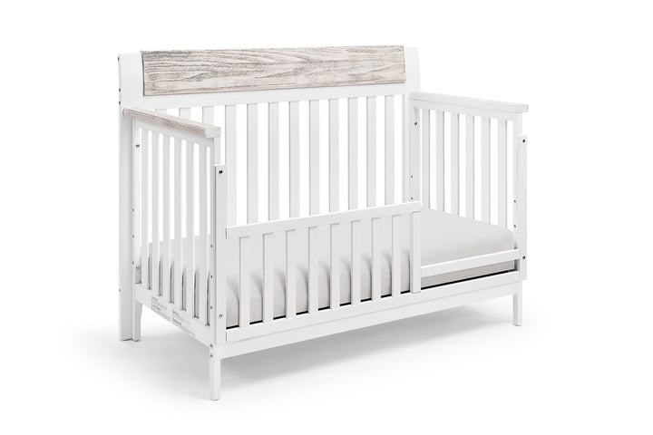 White Solid and Manufactured Wood Standard Four In One Convertible Crib