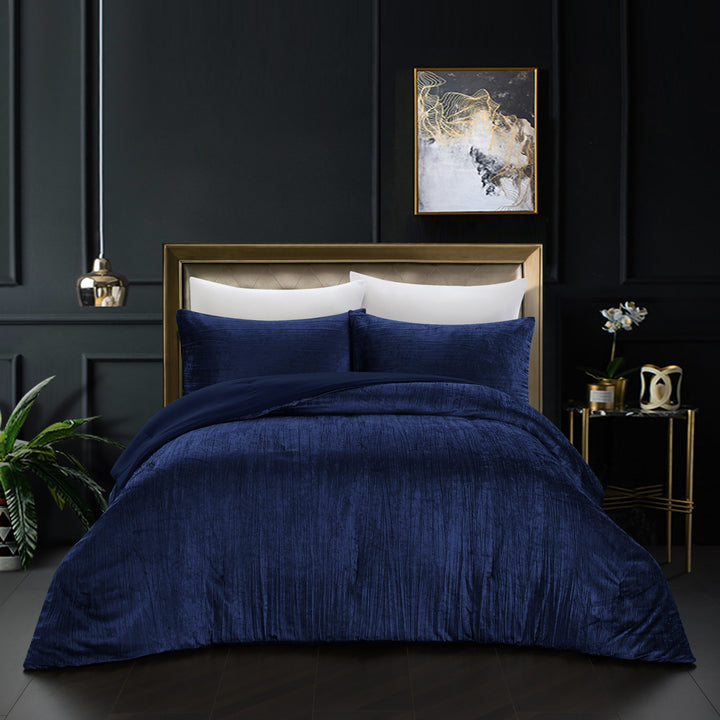 Navy Blue Queen Polyester 180 Thread Count Washable Down Comforter Set