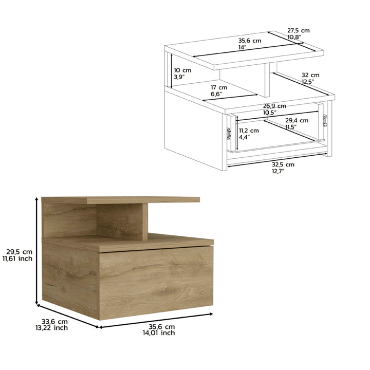 12" Beige One Drawer Faux Wood Floating Nightstand