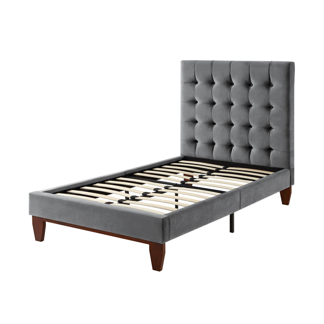 Gray Solid Wood Twin Tufted Upholstered Velvet Bed