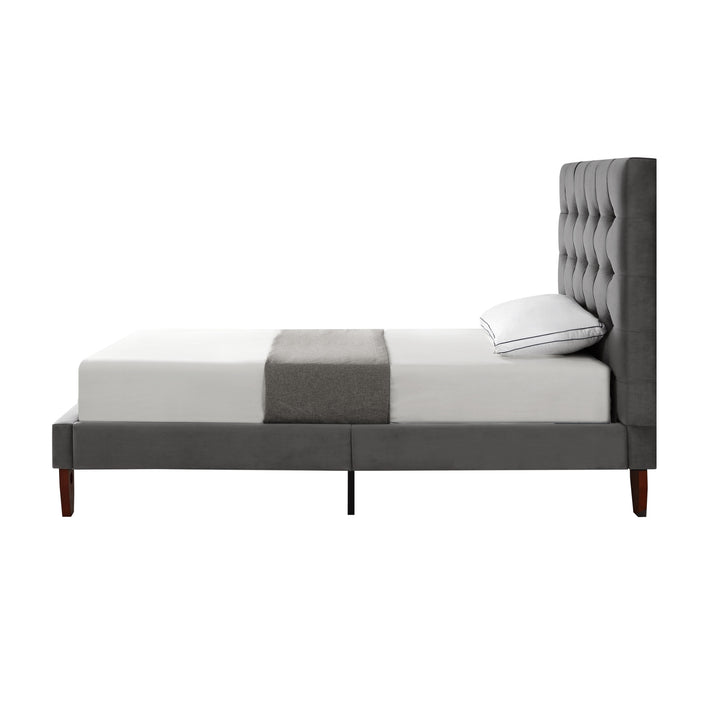 Gray Solid Wood Twin Tufted Upholstered Velvet Bed