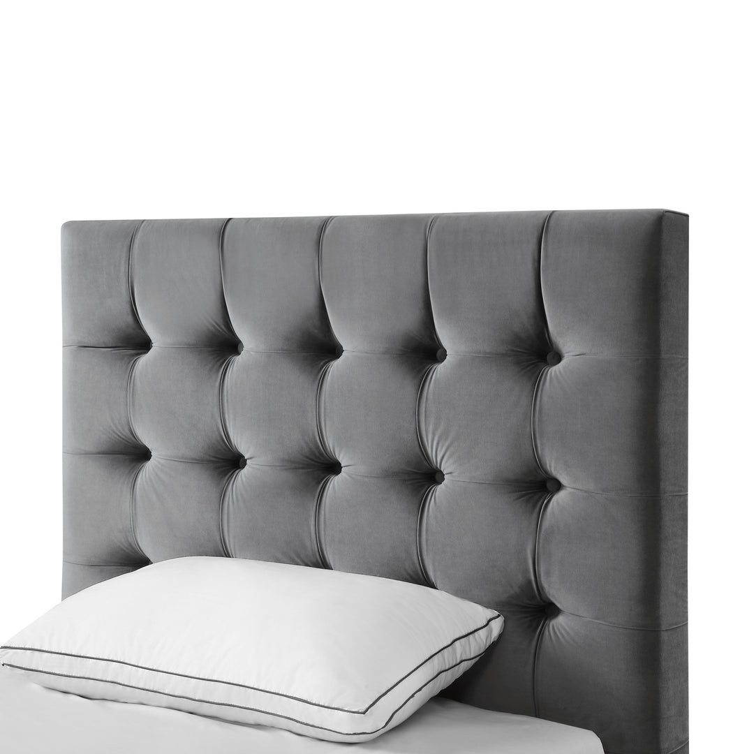 Gray Solid Wood Twin Tufted Upholstered Velvet Bed