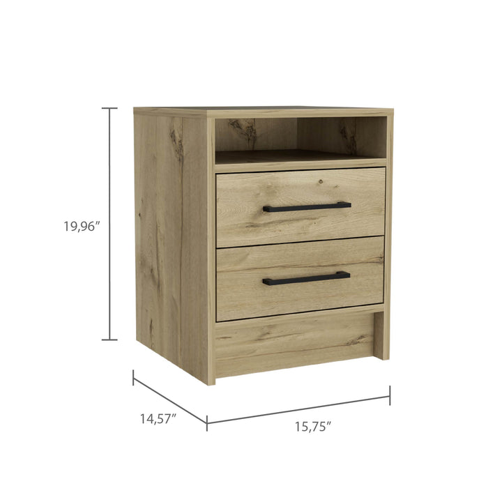 20" Oak Two Drawer Faux Wood Nightstand