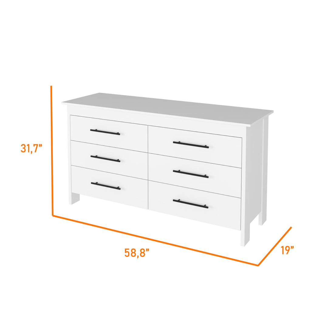 32" White Six Drawer Dresser