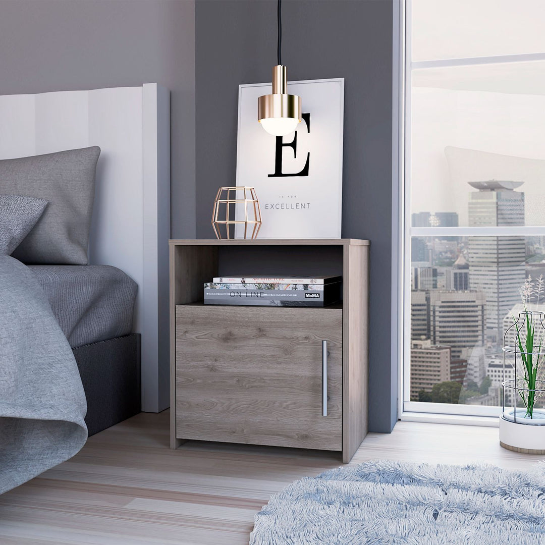 23" Gray Faux Wood Nightstand With Storage