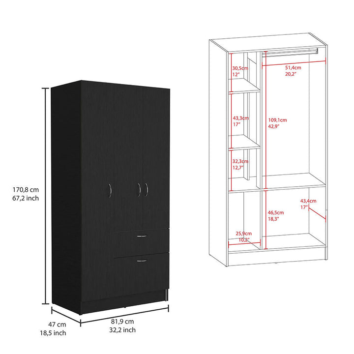 32" Brown and Black Four Drawer Dresser