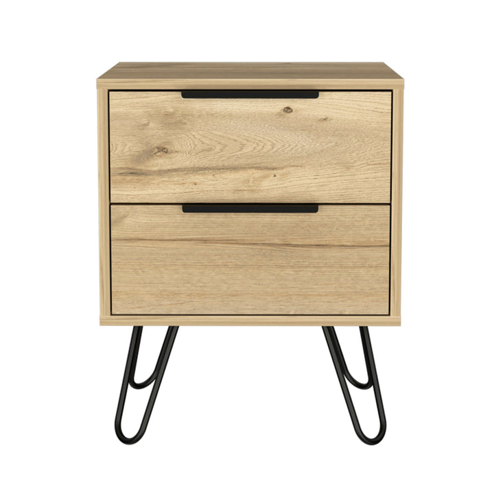 22" Oak Two Drawer Faux Wood Nightstand