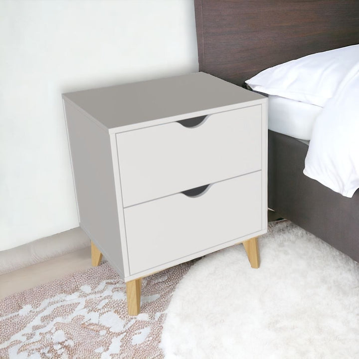 24" White Two Drawer Faux Wood Nightstand