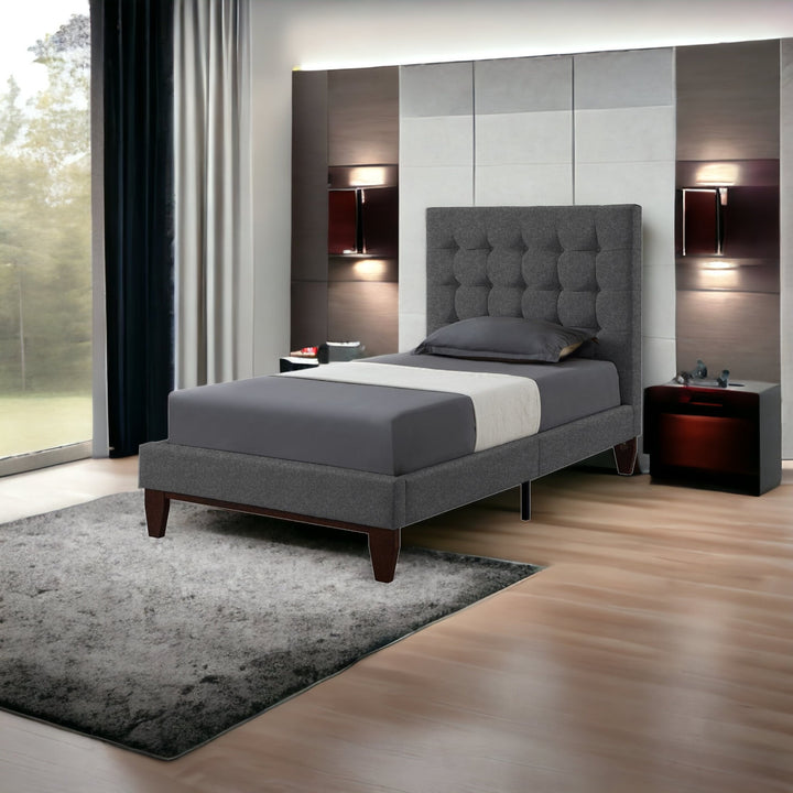 Light Gray Solid Wood Full Tufted Upholstered Linen Bed