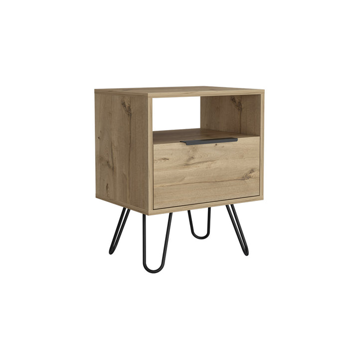 22" Beige Faux Wood Nightstand With Storage