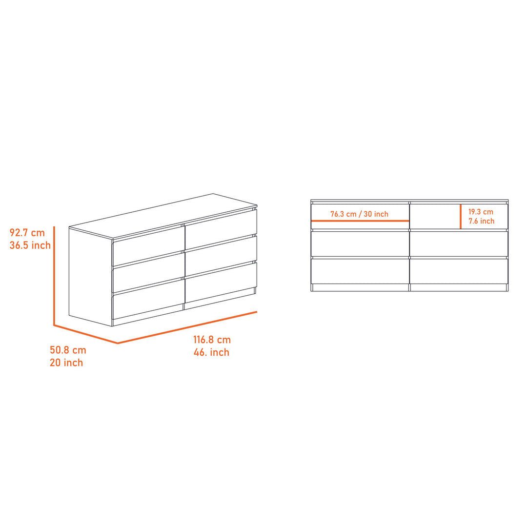 32" White Six Drawer Standard Dresser