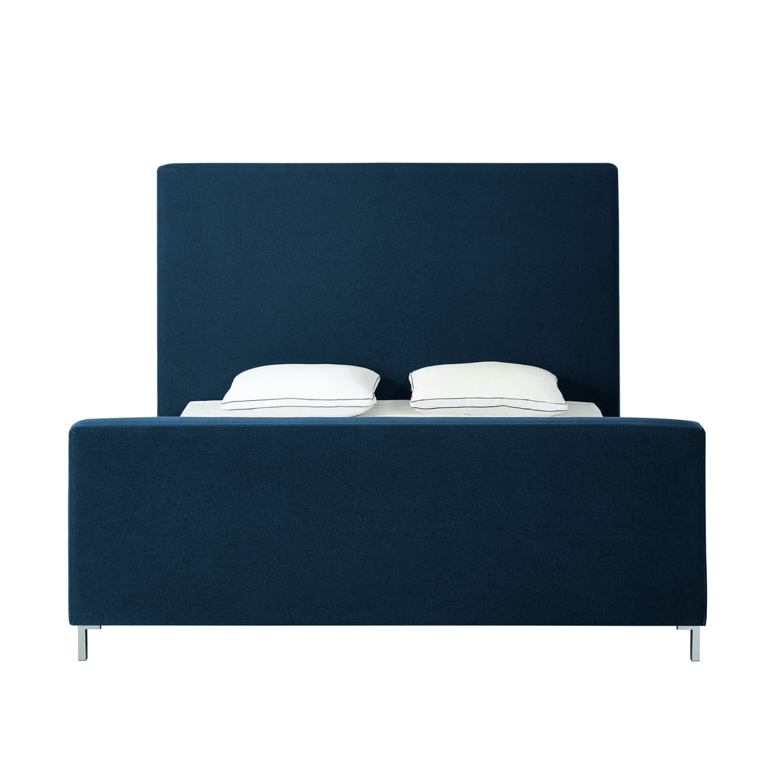 Denim Blue Solid Wood King Upholstered Linen Bed