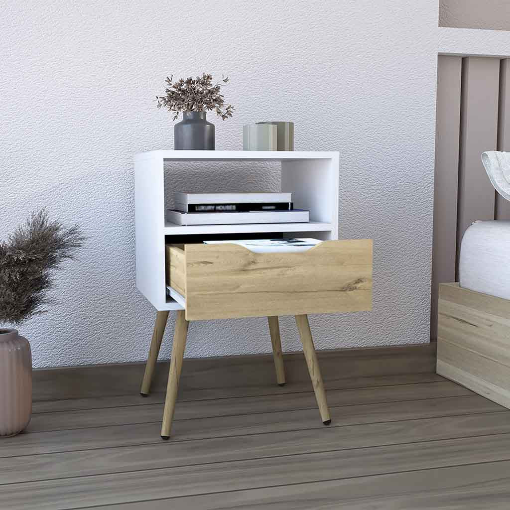 25" White One Drawer Faux Wood Nightstand