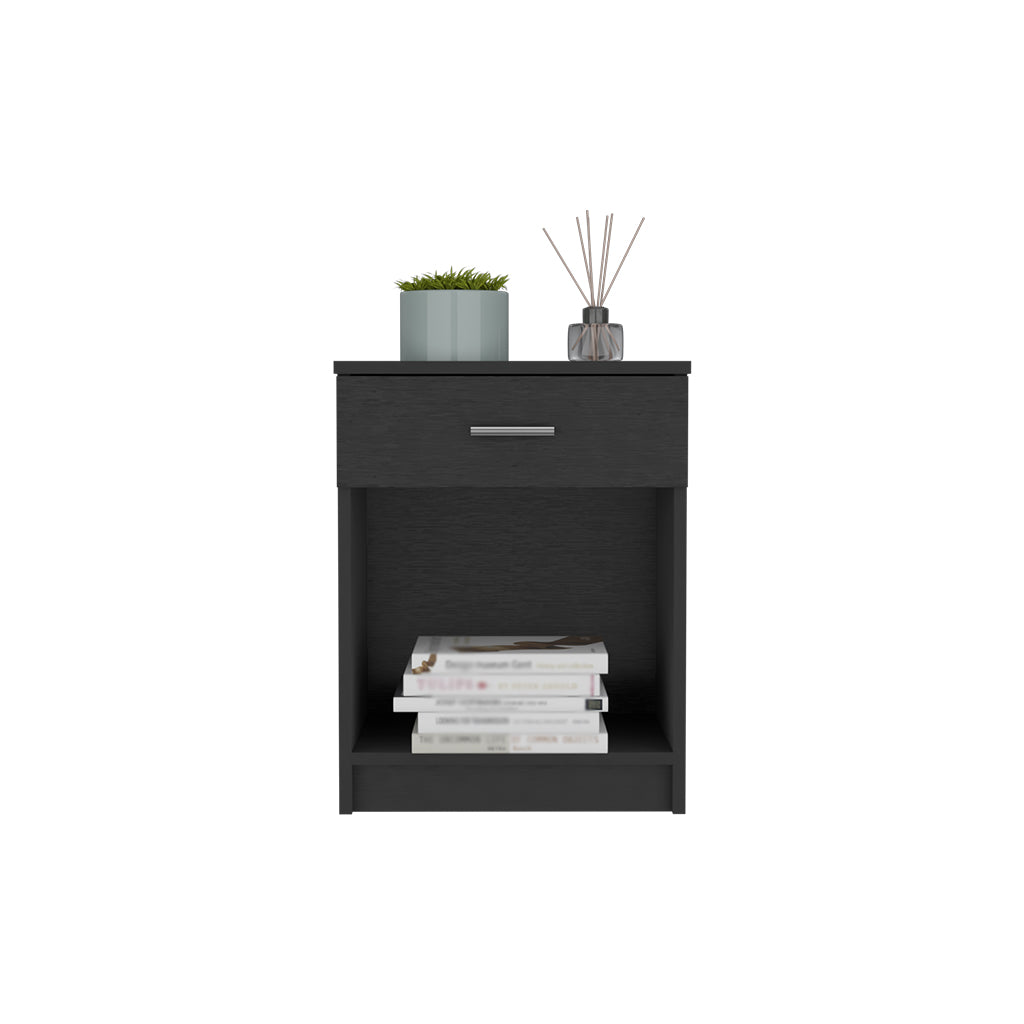 22" Black One Drawer Faux Wood Nightstand