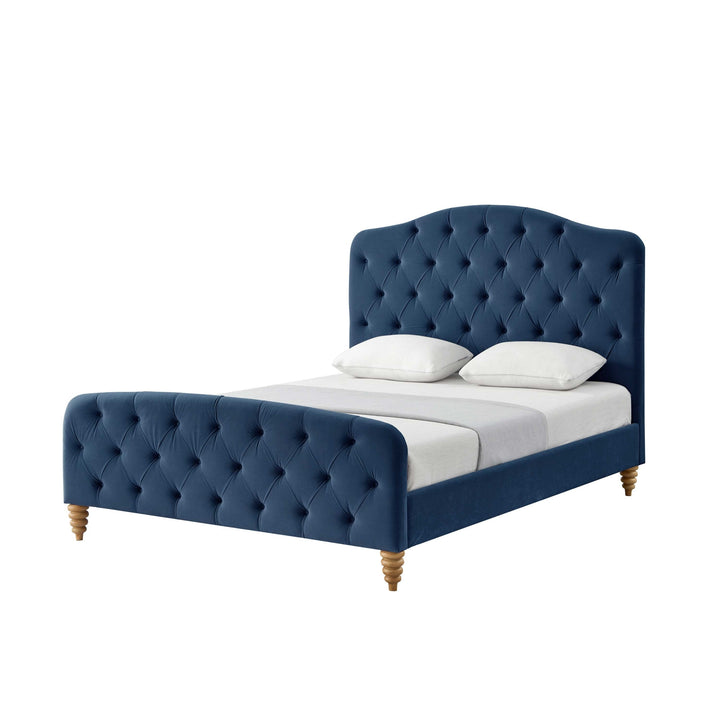 Navy Blue Solid Wood Twin Tufted Upholstered Velvet Bed