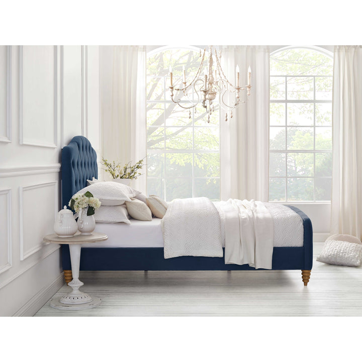 Navy Blue Solid Wood Twin Tufted Upholstered Velvet Bed