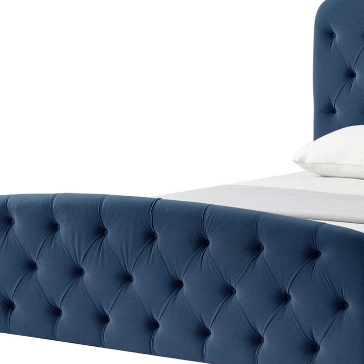 Navy Blue Solid Wood Twin Tufted Upholstered Velvet Bed