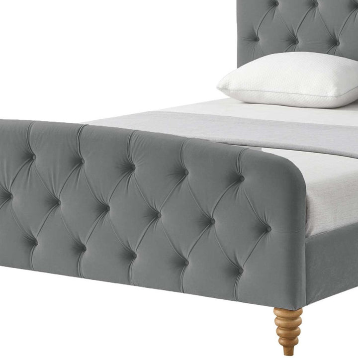 Gray Solid Wood Twin Tufted Upholstered Velvet Bed