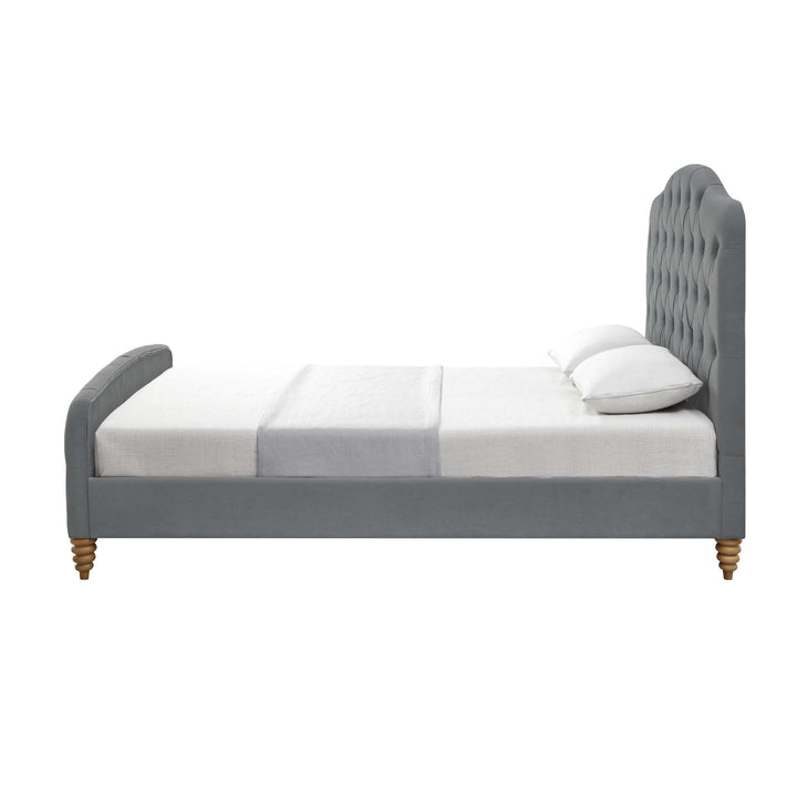 Gray Solid Wood Twin Tufted Upholstered Velvet Bed