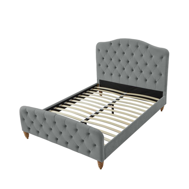 Gray Solid Wood Twin Tufted Upholstered Velvet Bed