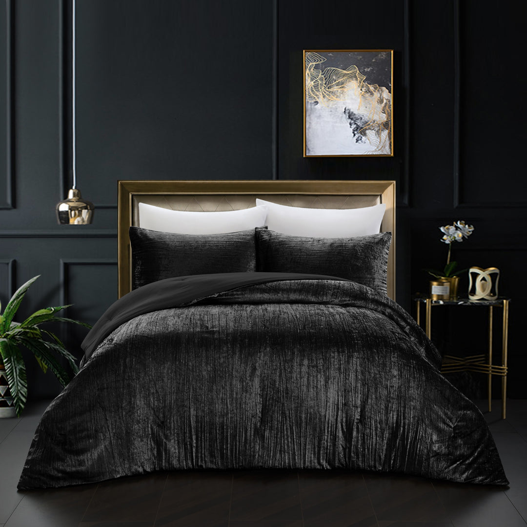 Black Queen Polyester 180 Thread Count Washable Down Comforter Set