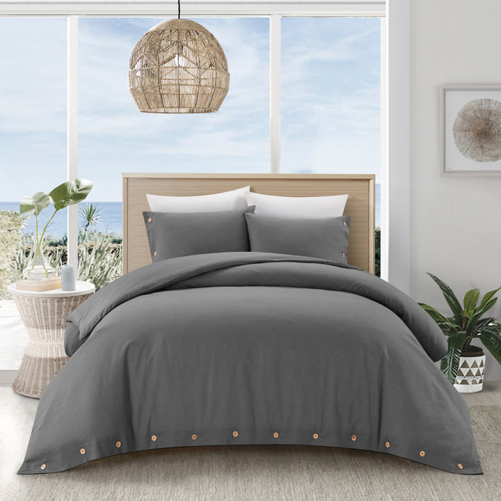 Dark Slate Gray Queen 100% Cotton 180 Thread Count Washable Duvet Cover Set