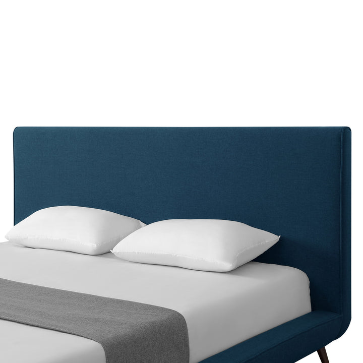 Denim Blue Solid Wood King Upholstered Linen Bed