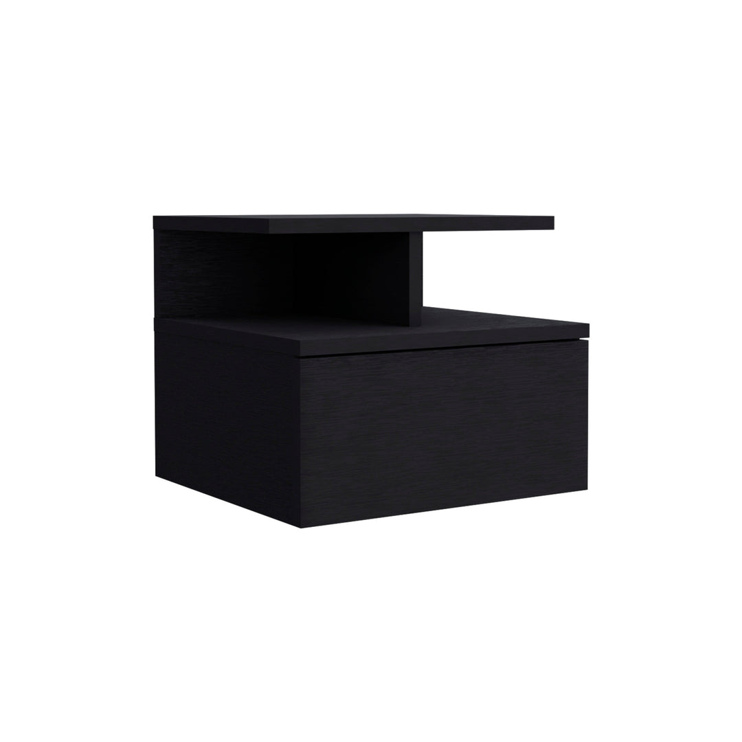 12" Black One Drawer Faux Wood Floating Nightstand