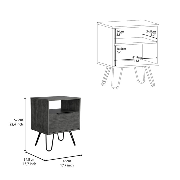 22" Gray Faux Wood Nightstand With Storage