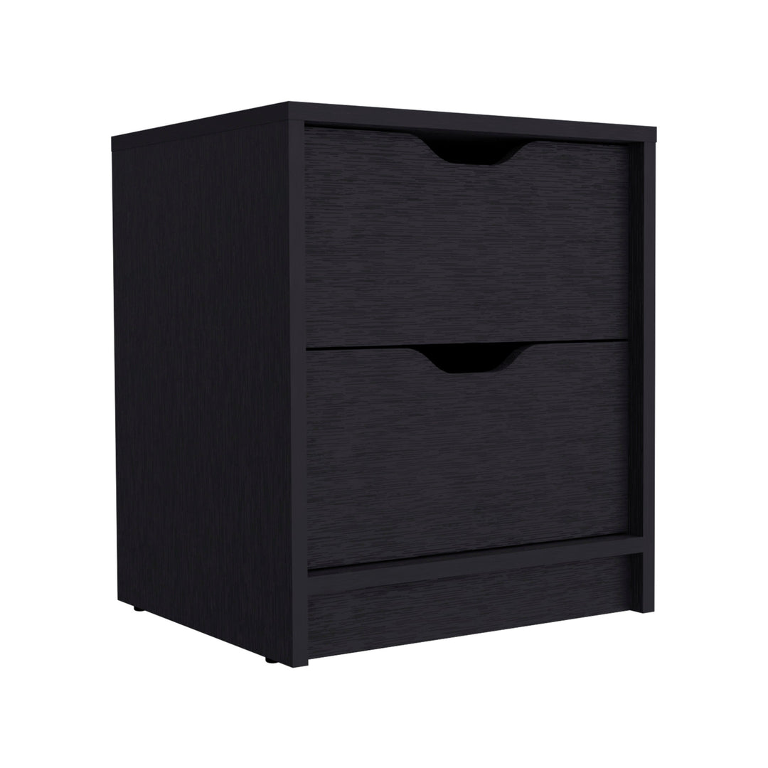 19" Black Two Drawer Faux Wood Nightstand